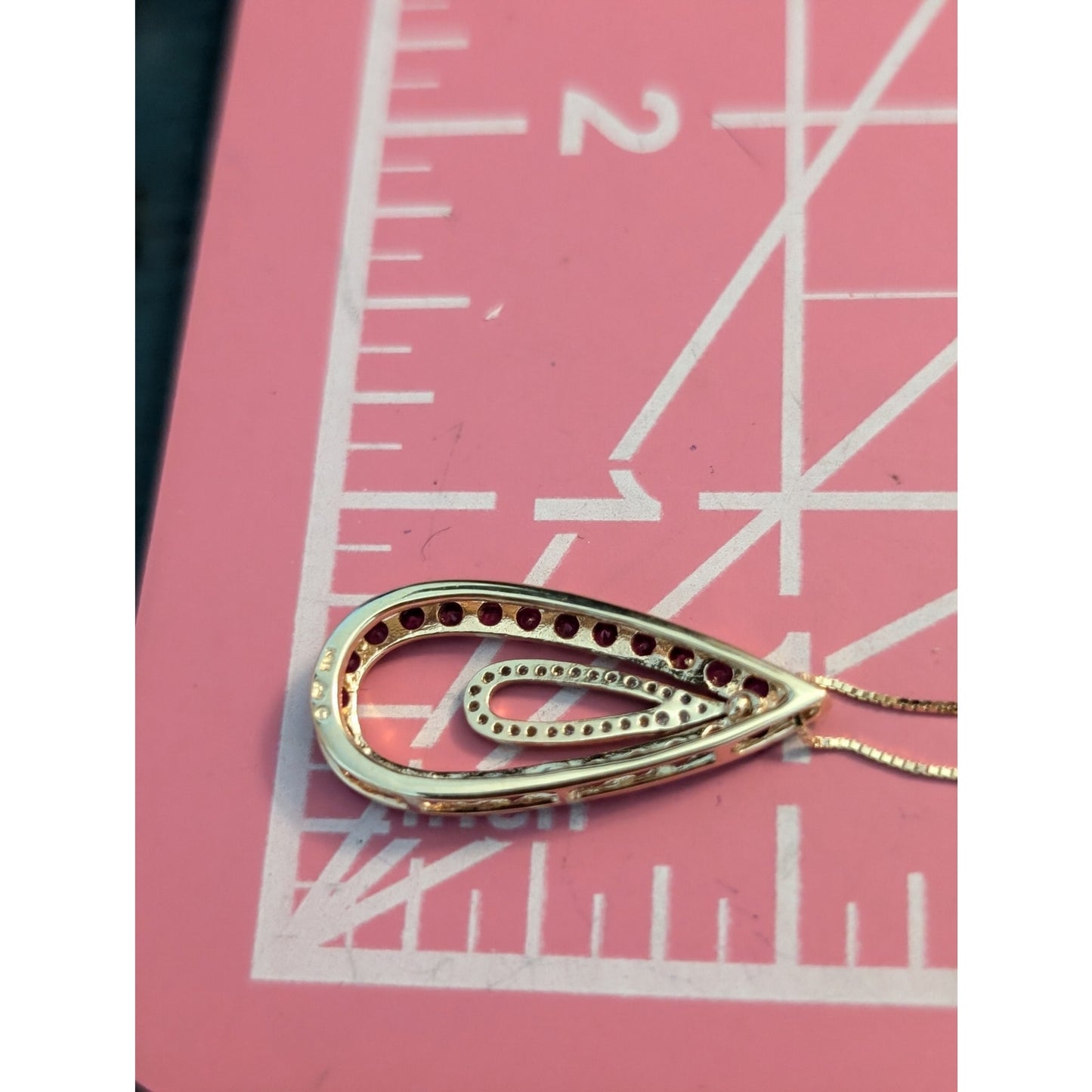 Estate Gorgeous Red Spinel Diamond 14k Yellow Gold Pendant Chain 18" Necklace