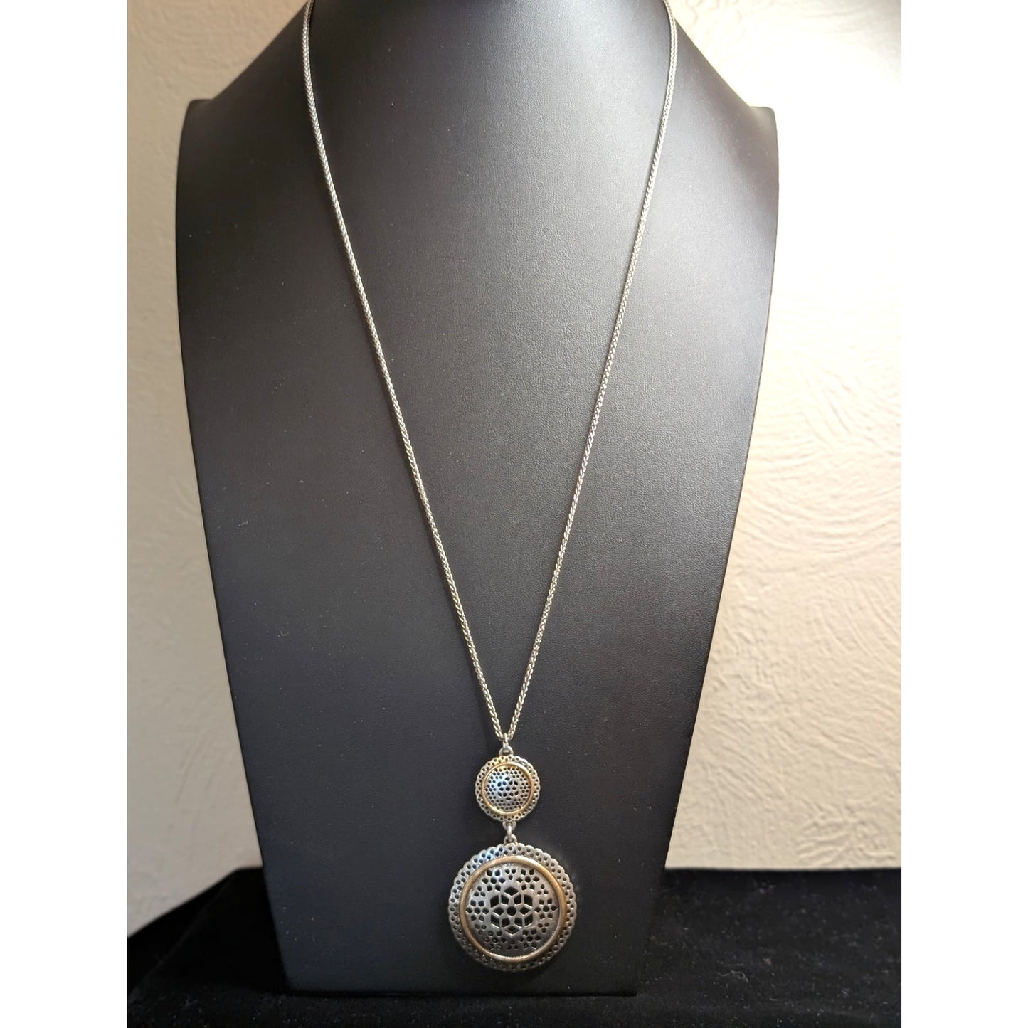 Lucky Brand Two Toned Openwork Double Medallion Pendant 27.5"-29.5" Necklace