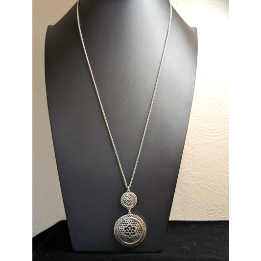 Lucky Brand Two Toned Openwork Double Medallion Pendant 27.5"-29.5" Necklace