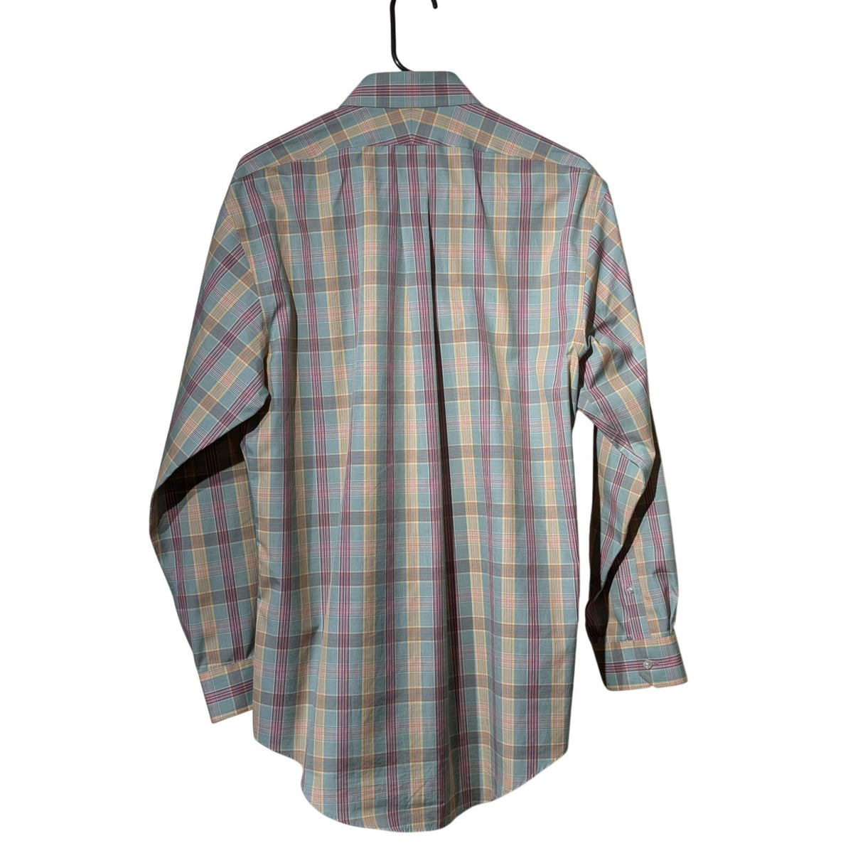 Lands' End Mint Plaid No Iron Tailored Fit Button Front Mens' Size 16-33 Shirt
