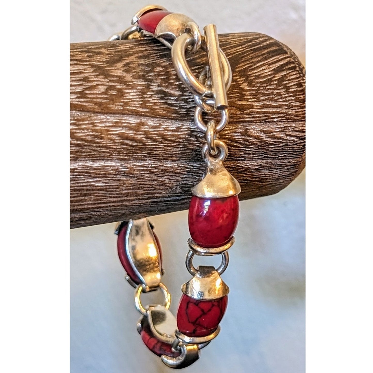 Mexican Red Jasper 925 Sterling Silver Toggle Bracelet