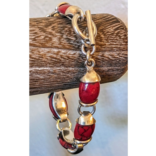Mexican Red Jasper 925 Sterling Silver Toggle Bracelet