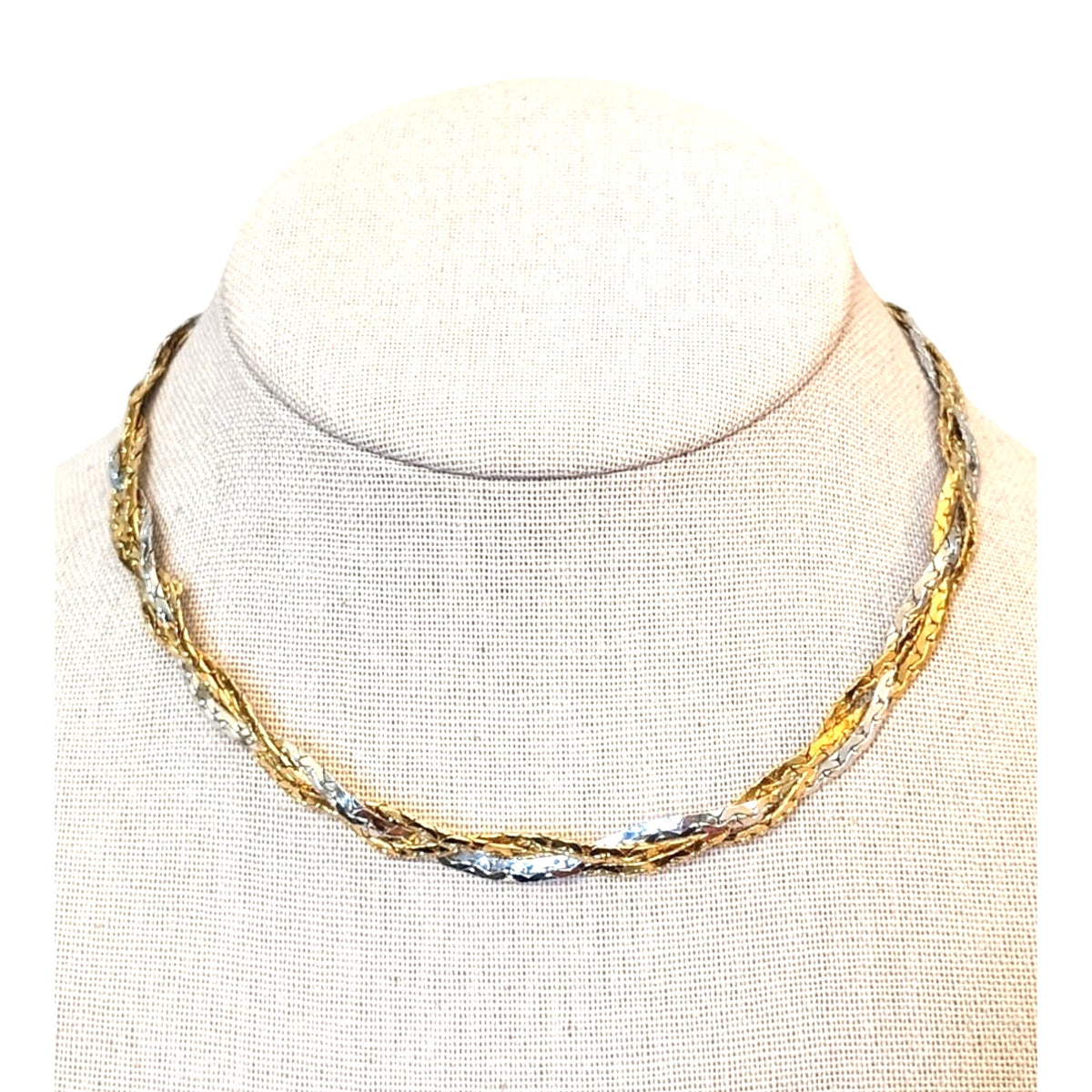 Vintage Napier Two Tone Braided Chain Choker W/ Fold Over Clasp