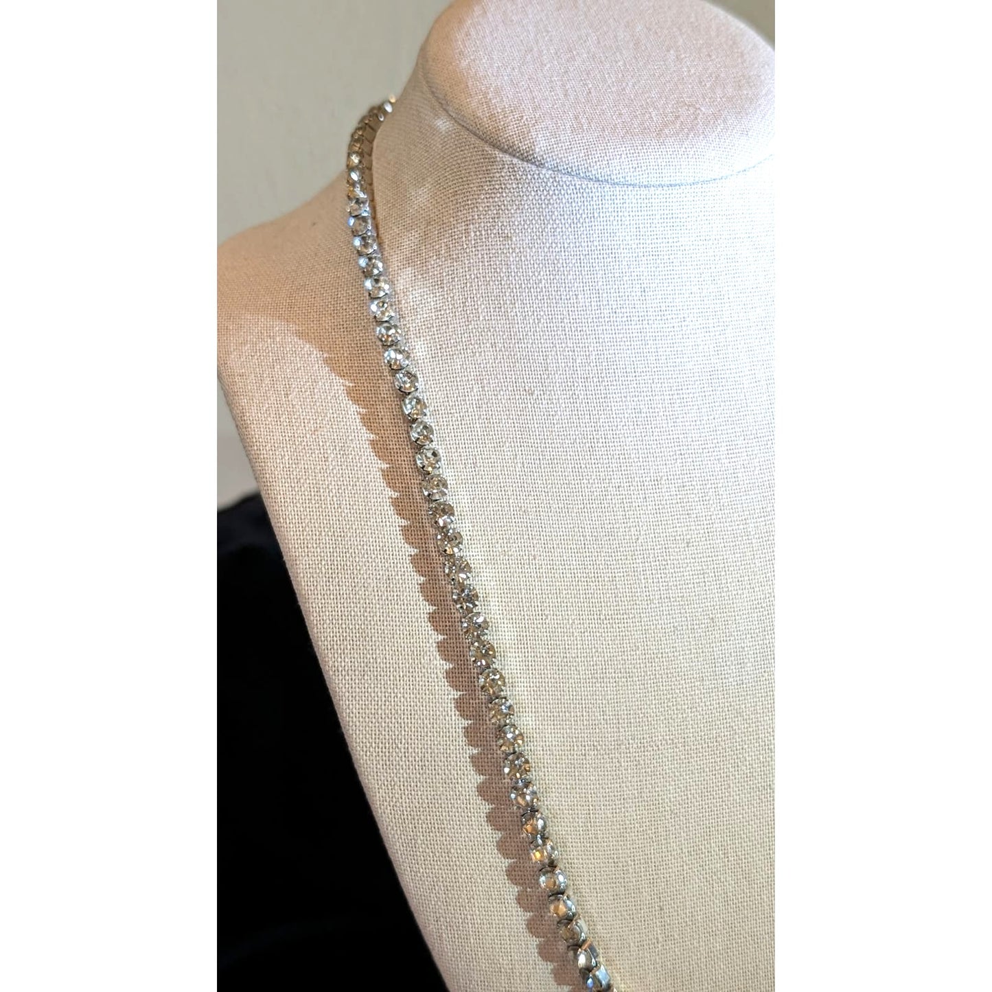 Vintage Long Square Set Closed Back Rhinestone 'Tennis' Fold Over Clasp Necklace