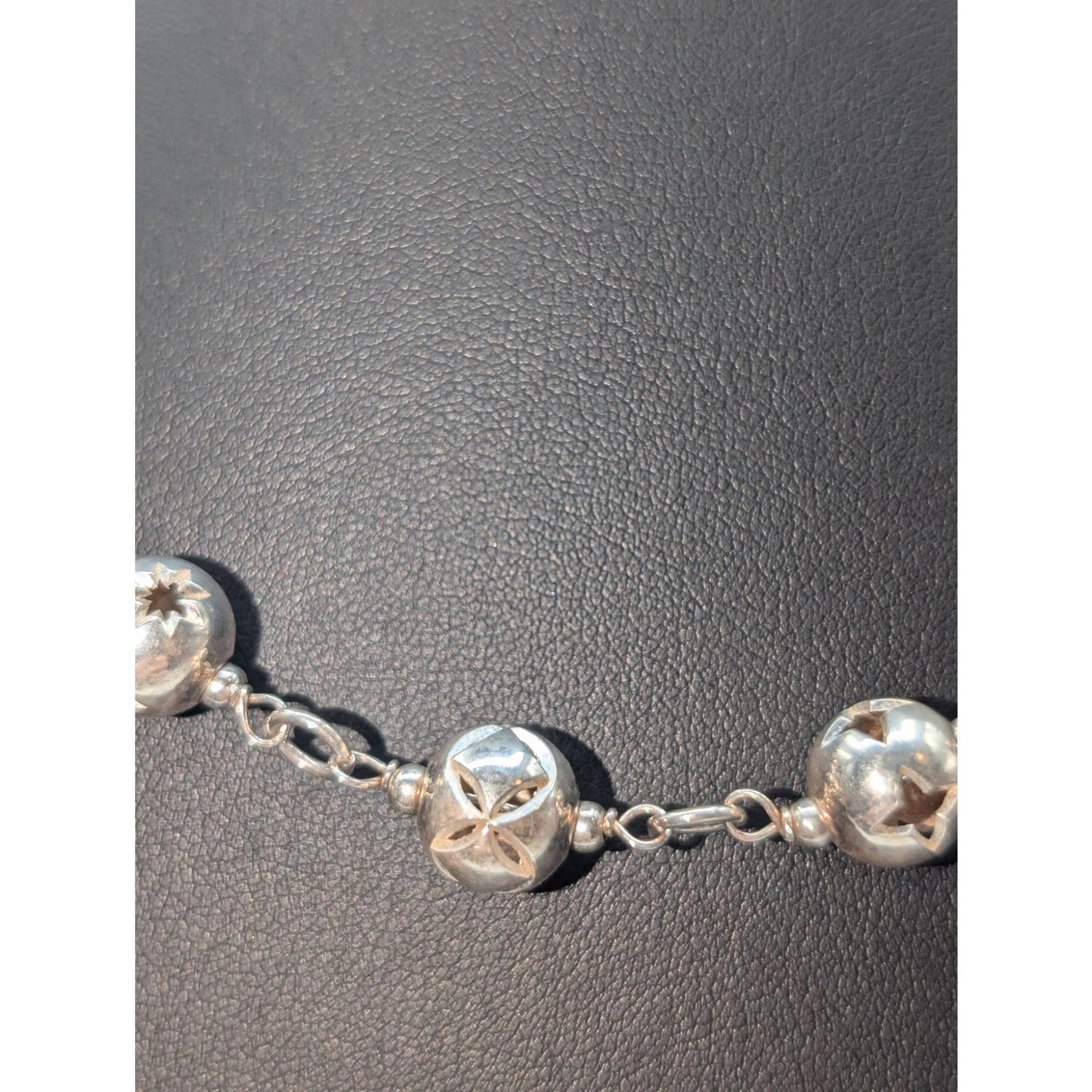 Authentic Dobbs Italy 925 Sterling Silver Cut Out Star Ball Bead Chain Necklace