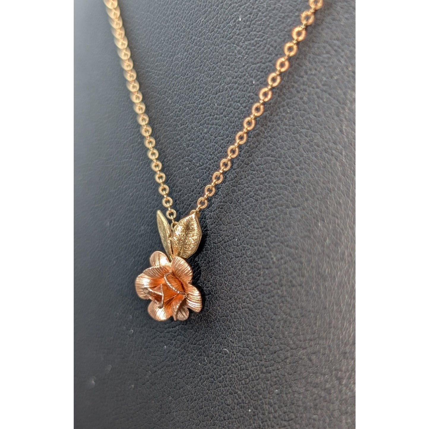 Vintage Krementz 1960s Rose Pink & Yellow Gold Overlay Pendant 18" Necklace