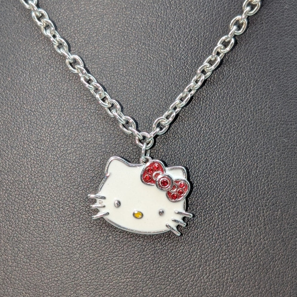 Sanrio '23 Silver Plated Enamel Hello Kitty Pendant 16"-18" Necklace