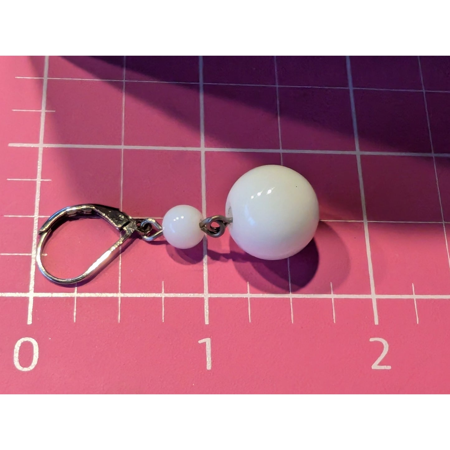 White Glass Silver Tone Lever Back Bauble Dangle Earrings