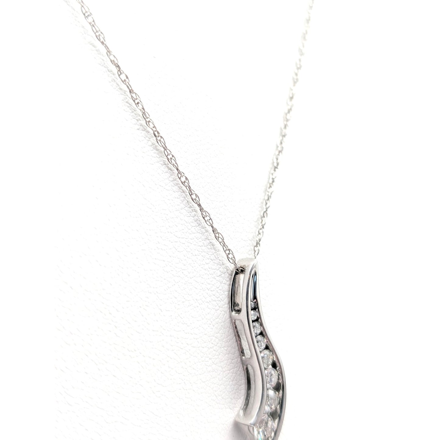 14K White Gold Diamond Journey Pendant 18" Necklace 2.46g