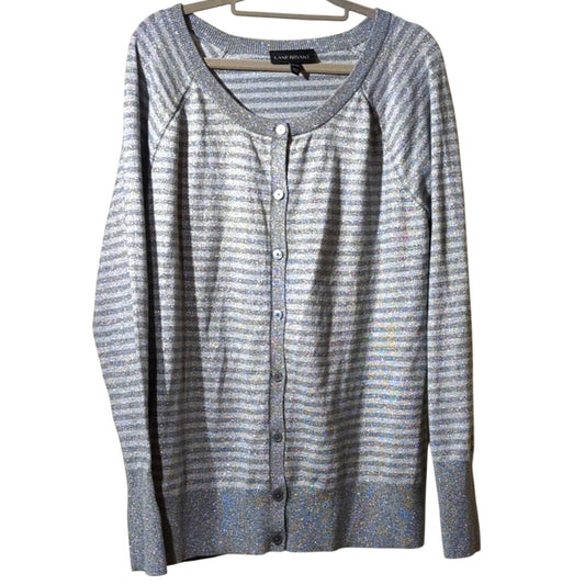 Lane Bryant Silver Metallic Striped Cardigan Wide Ribbed Hem and Cuffs Sz 18-20