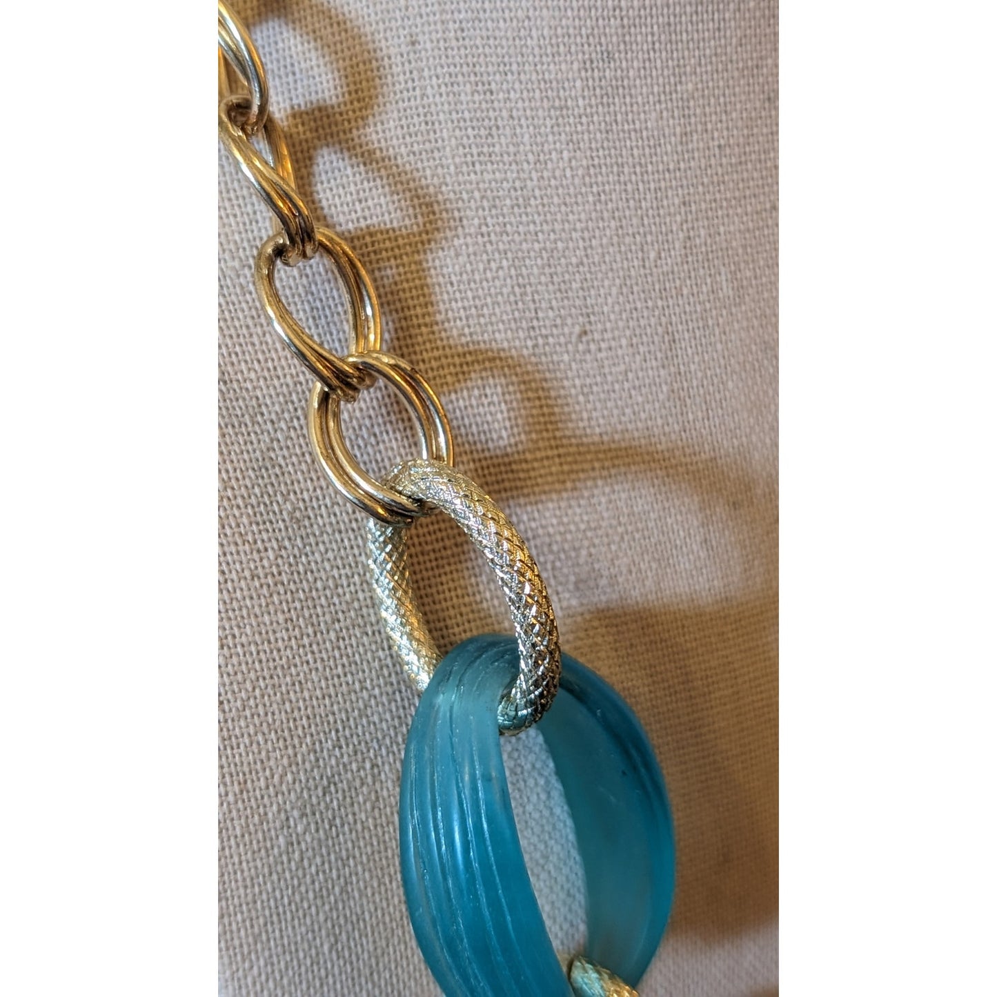Aqua Oval Chunky Chain Links on a Gold Tone Chain Statement Necklace