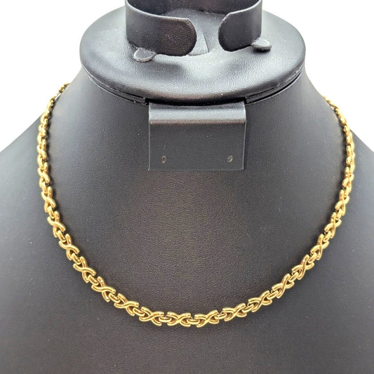 Vintage Gold Tone X Link 16.25" 6mm Wide Fold Over Clasp Necklace