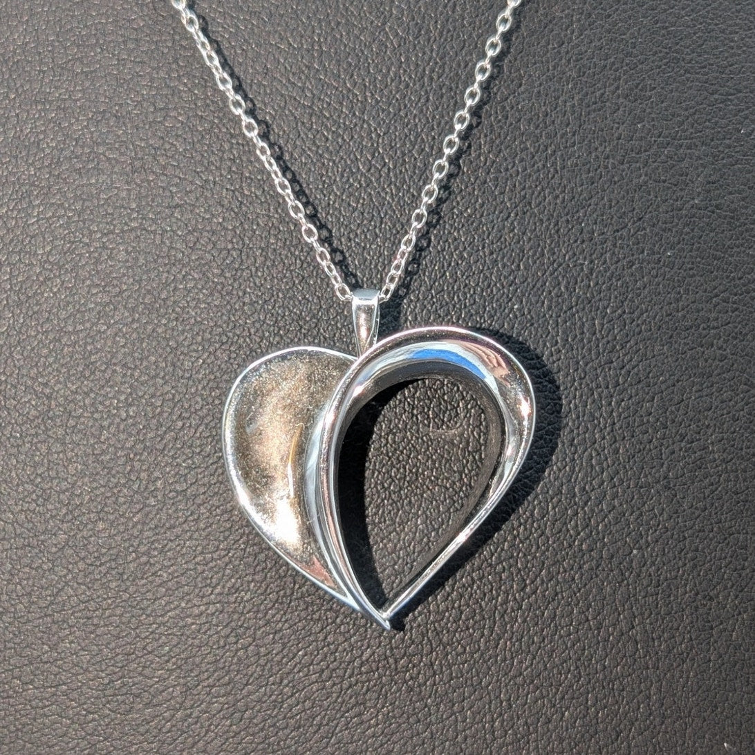 PAJ 925 Sterling Silver Large Open Heart Pendant 18" Necklace