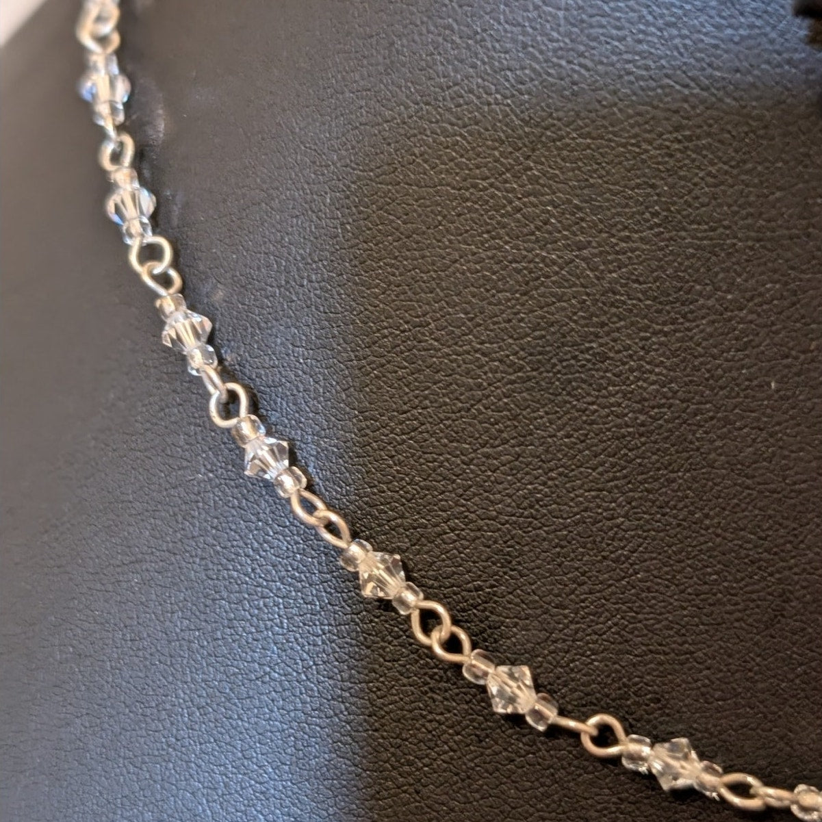 Vintage 925 Sterling Silver Crystal Bicone Bead 16.5" Chain Choker Necklace