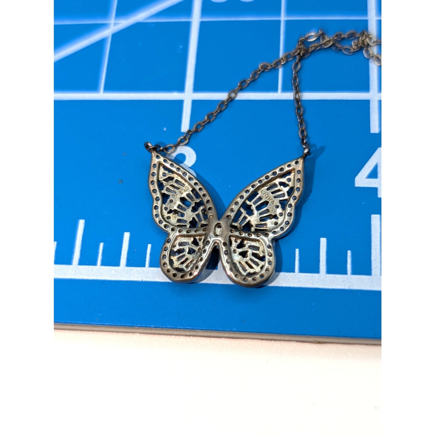 925 Sterling Silver CZ Encrusted Butterfly Pendant 16"-18" Necklace