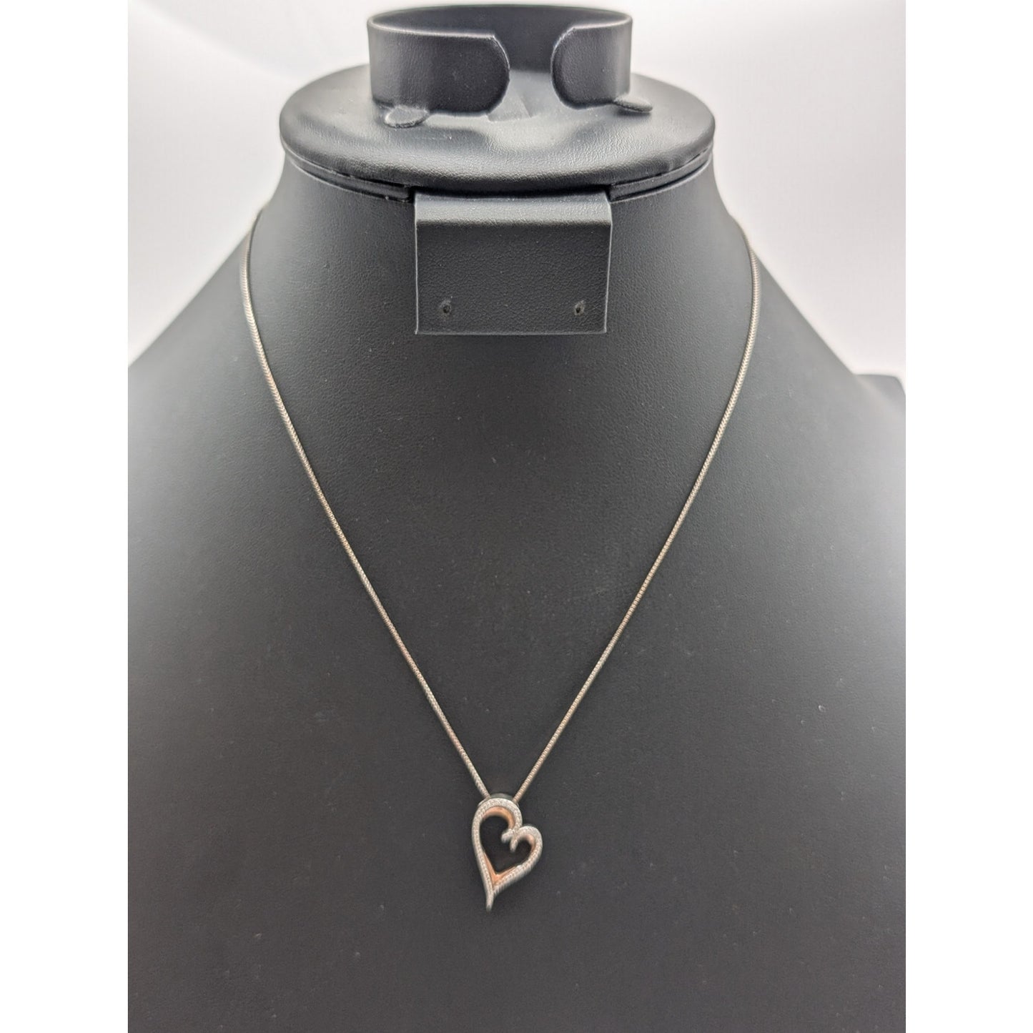 Marked JWBR 925 Sterling Silver 10K Yellow Gold Diamond Abstract Heart Necklace