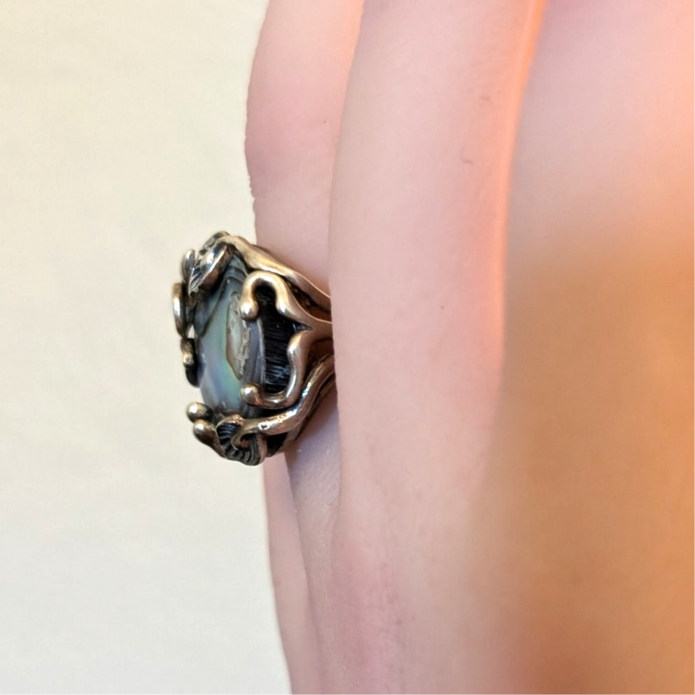 CFJ Collins Fine Jewelry 925 Thailand Sterling Abalone Leafy Vine Ring Size 5.5