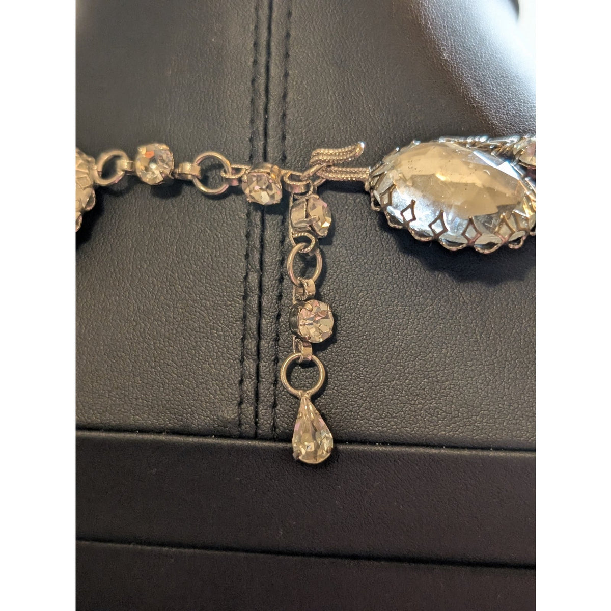 SCHREINER Rare New York Glass Cabochon & Silver Braided Chain Vintage Necklace