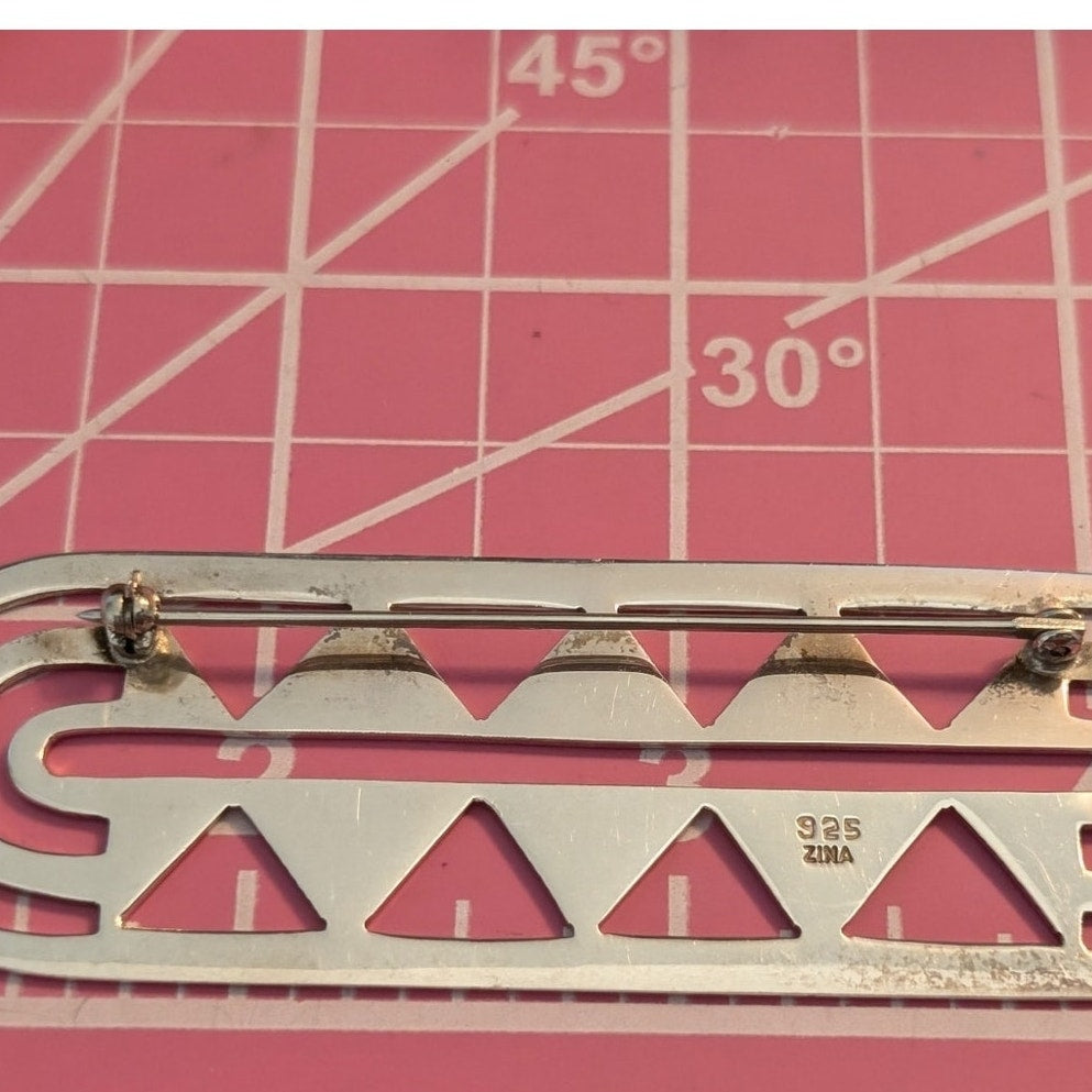 ZINA Tribal Modernist Mid Century Sterling Silver Vintage 3.5" Long Brooch