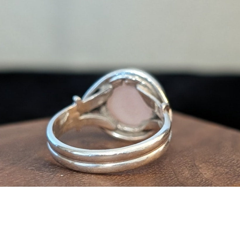 Pink Cabochon Stone 925 Sterling Silver Ring Size 5.75