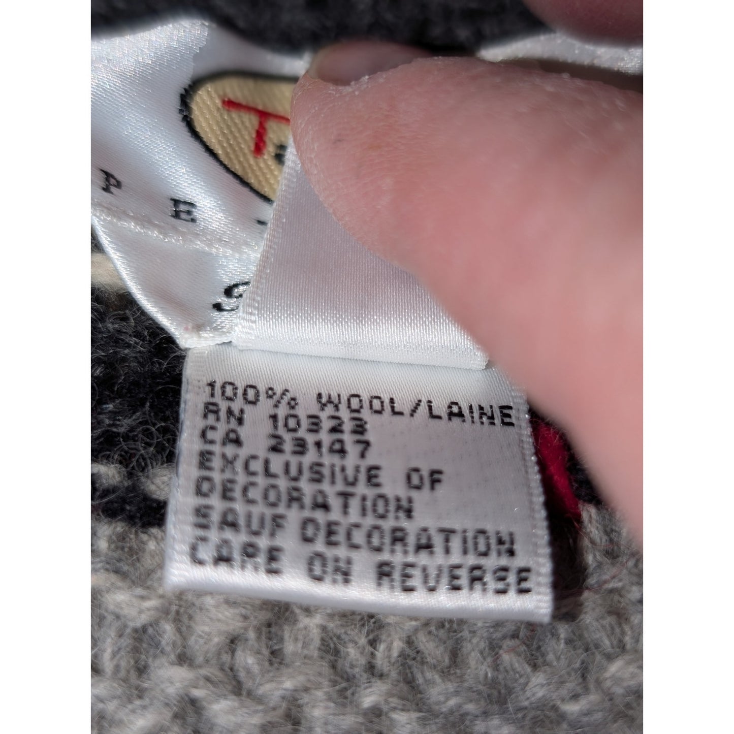 Talbot's Hand Knit 100% Wool Gray Cream Red Black Button Cardigan Sweater Sz MP