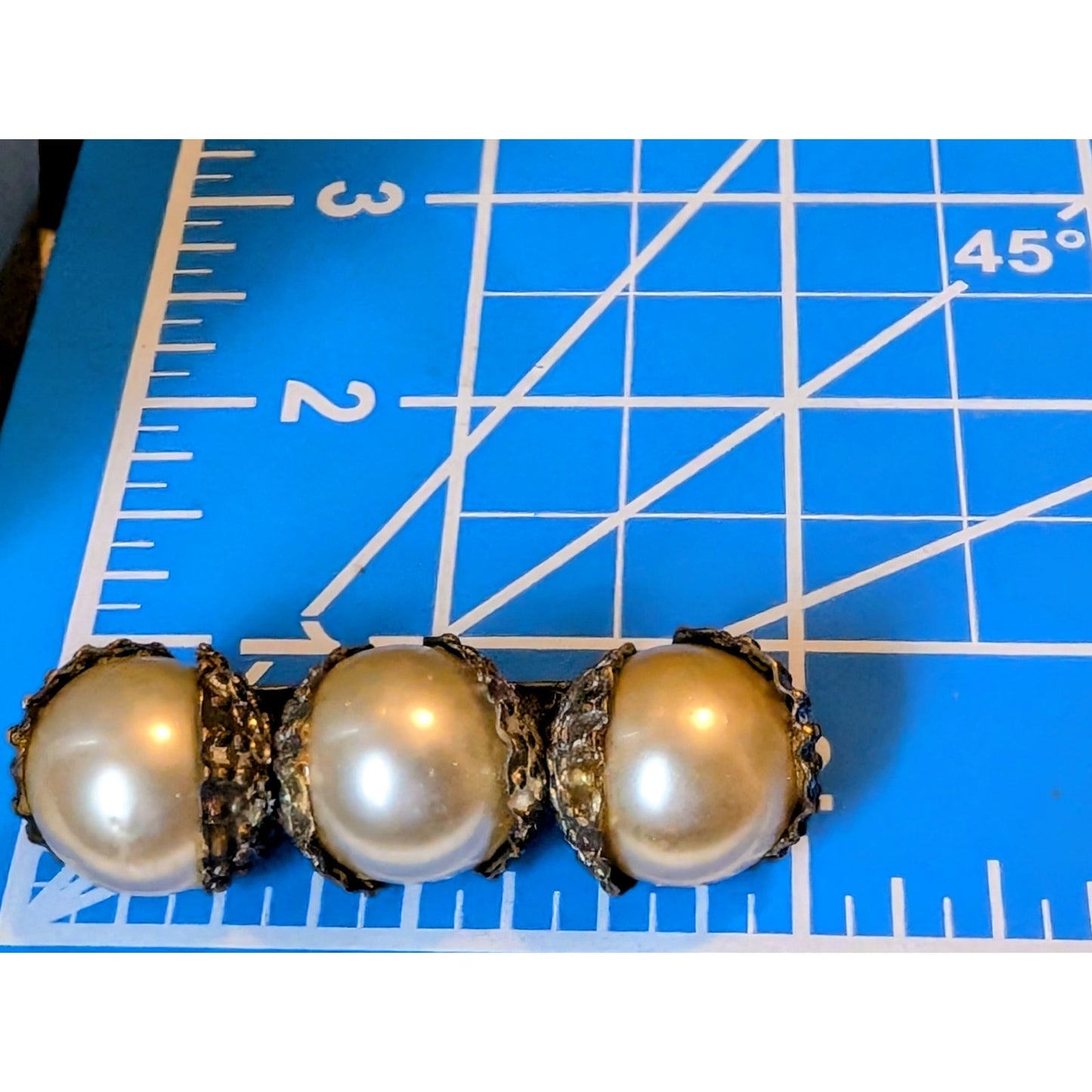 Antique 'C' Hook Three Faux Pearl Tulip Set Brooch/Pin