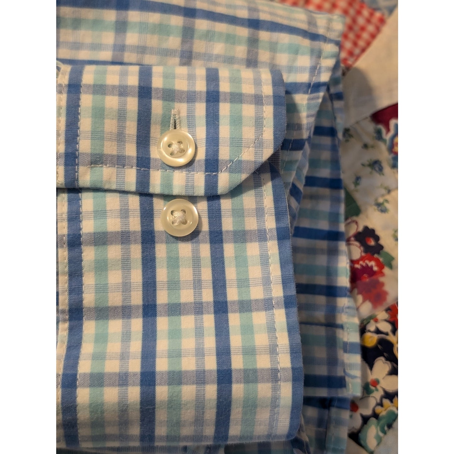 Izod Slim Fit Blue Green Plaid Cotton Button Down Long Sleeve Shirt Mens Sz XL