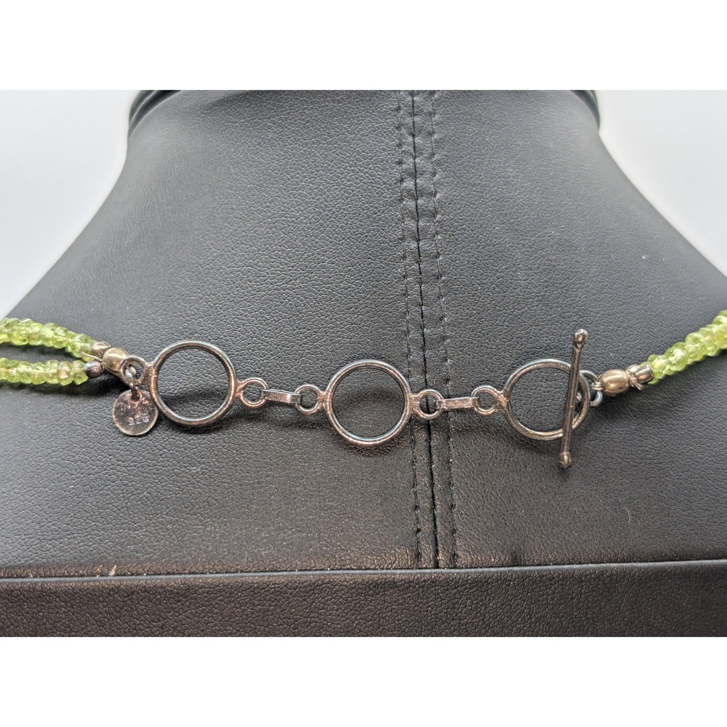Vintage 925 Sterling Silver Double Strand Peridot Bead 17.5"-19.5" Necklace