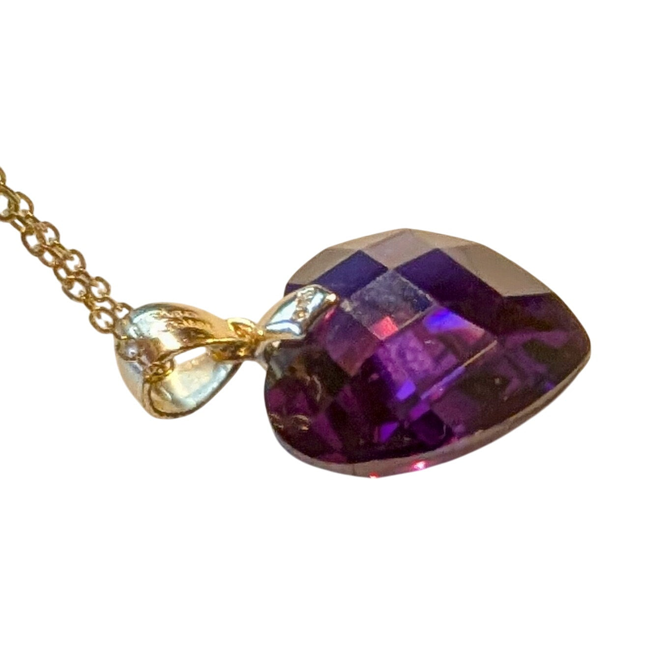Vintage Faceted Purple Heart Crystal 925 Sterling HAN Pendant 18" Necklace