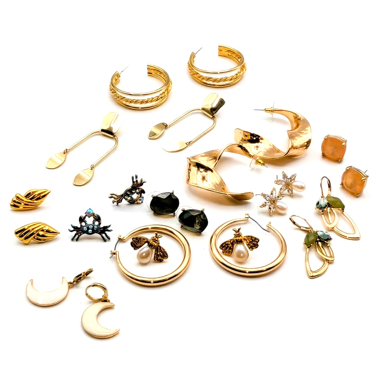 Lot of Twelve Pair Gold Tone Earrings for Pierced Ears