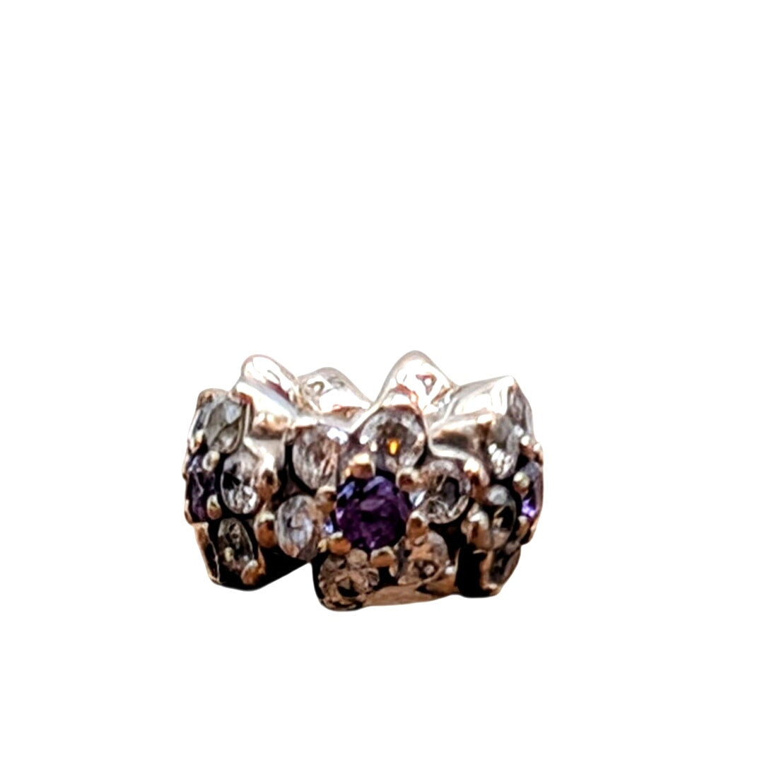 Retired Pandora Forget Me Not Purple Zirconia Sterling Silver Spacer Charm