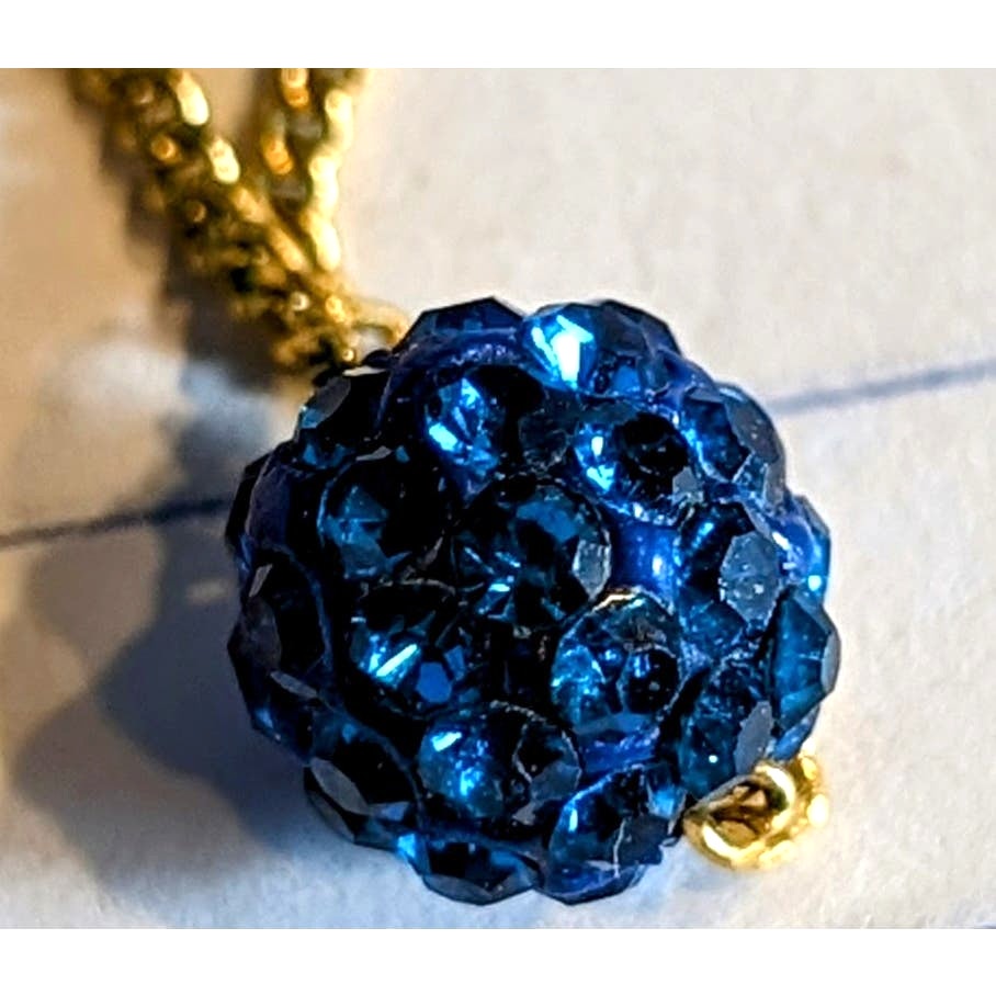 Vintage Galle 18kt GF Blue Pave Crystal Disco Ball Bead 18" Necklace