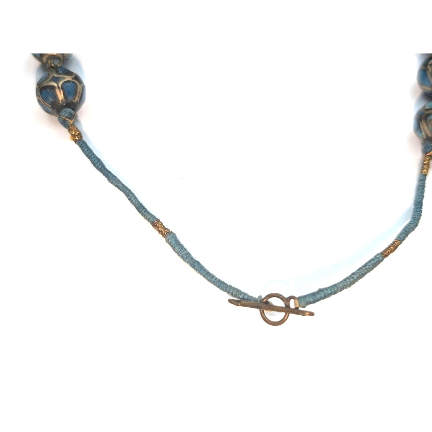 Antique Hand Made Ethnic Turquoise Inlay Non-Magnetic Graduated Bead Necklace