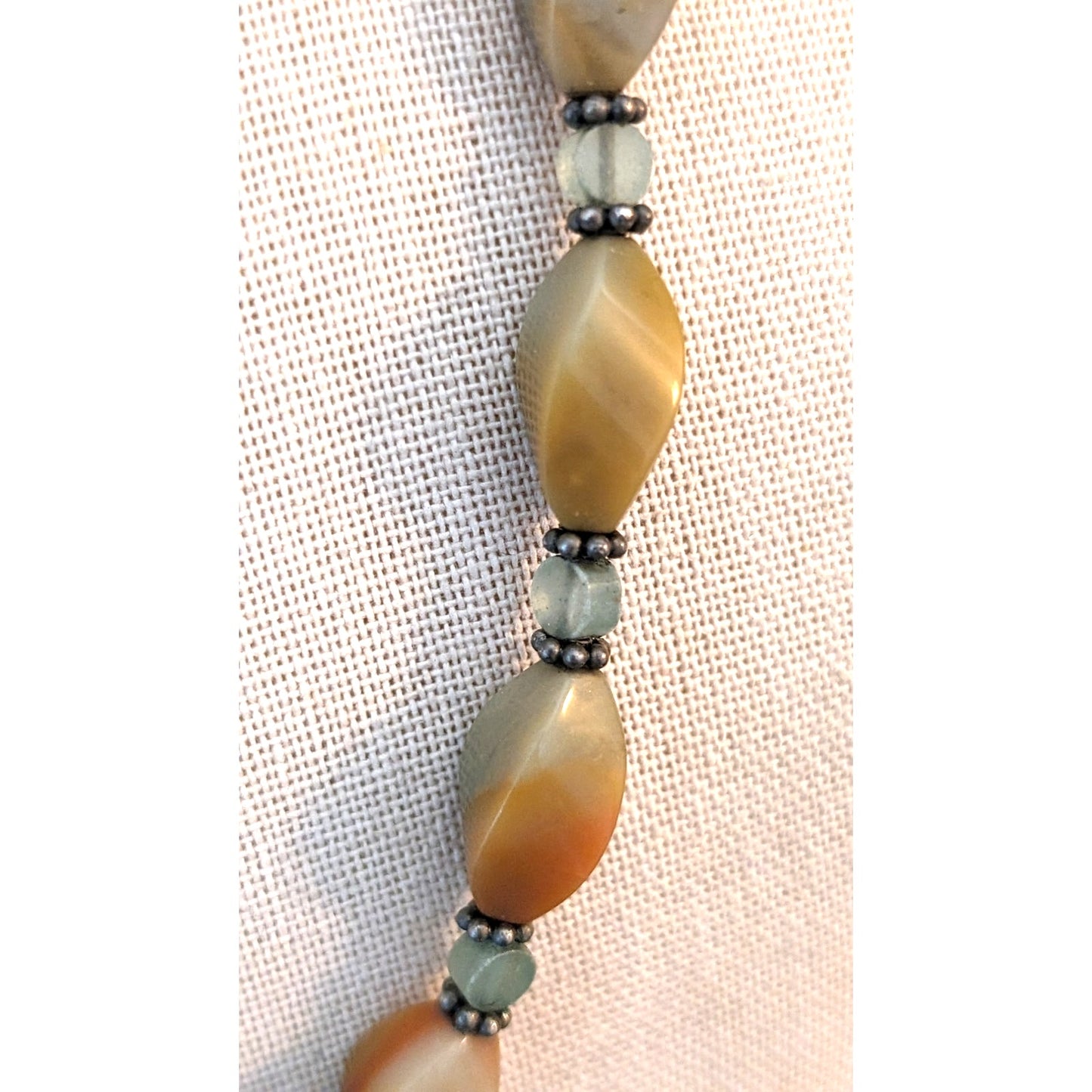 Vintage Gemstone Bead Necklace W/ 925 Silver Hook Clasp and Chain