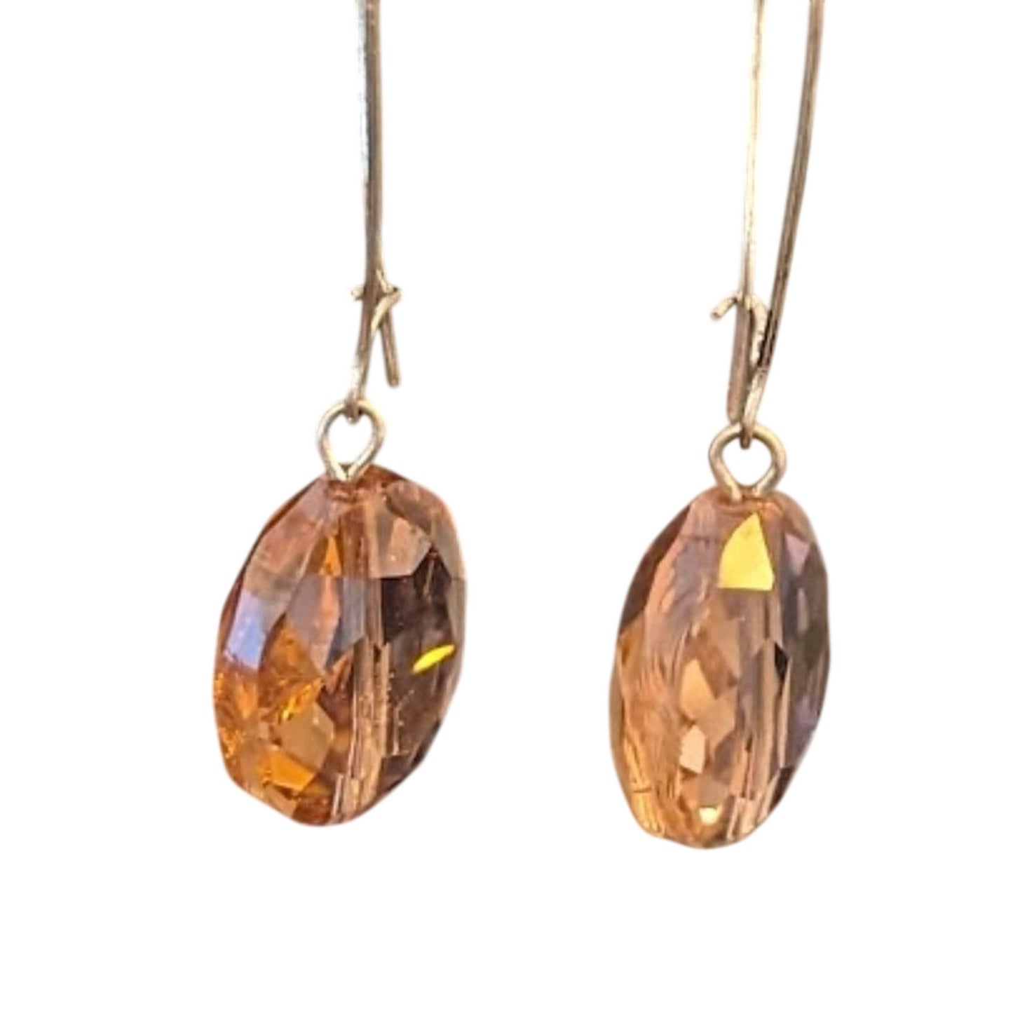 Large Peach Crystal Dangle Earrings with Long Kidney Ear Wire