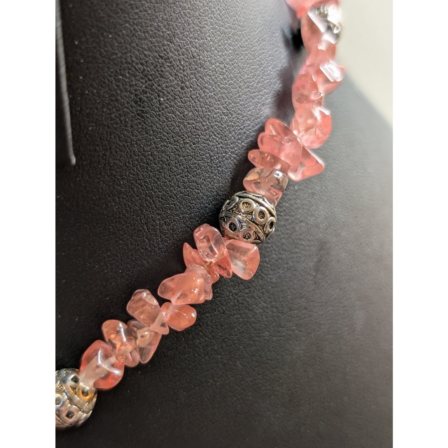 Pink Glass Chip & Faceted Teardrop Pendant Silver Tone Toggle Clasp Necklace