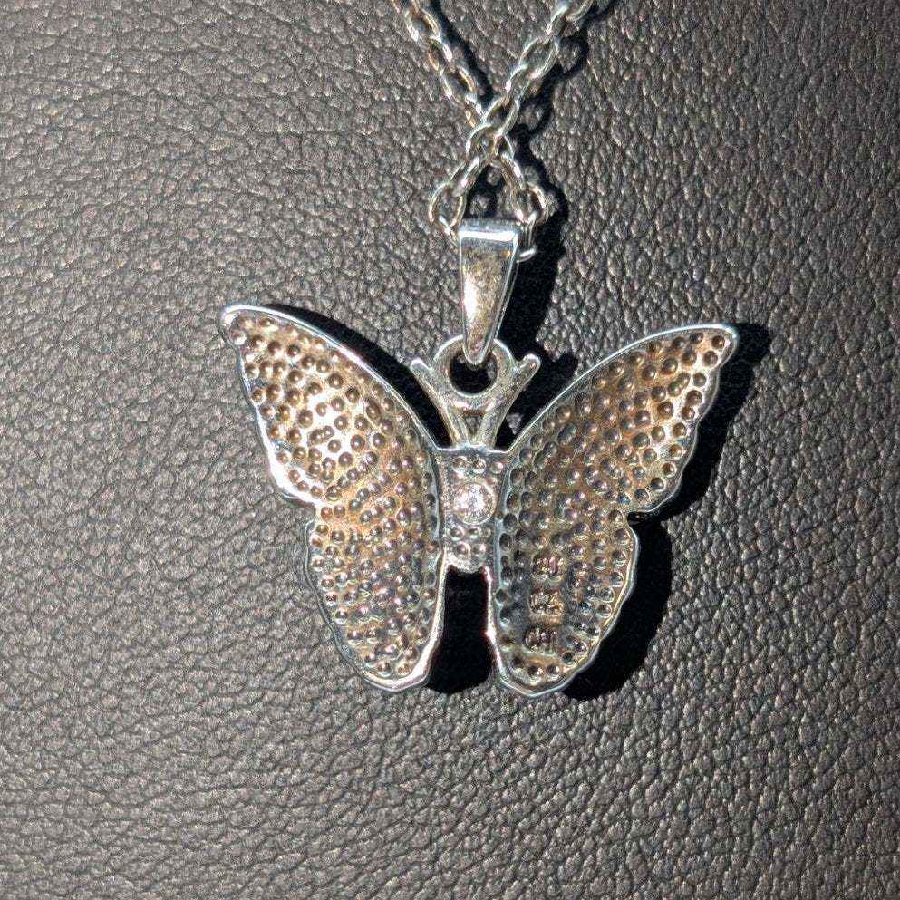 Jenna Blue Purple CZ Butterfly Pendant 18.5" Necklace