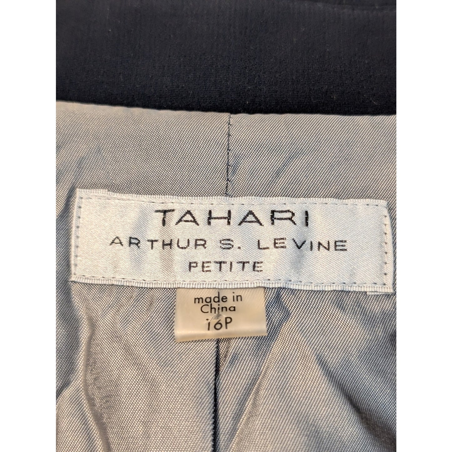 Tahari Arthur S. Levine Petite Navy Silver Zip Pocket Button Lined Blazer Sz 16P