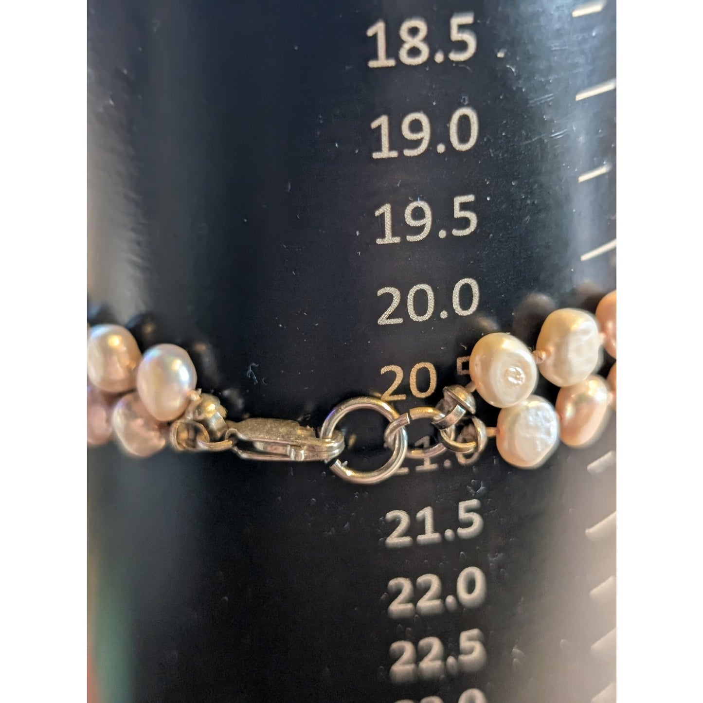 Pink Freshwater Pearl Double Strand Knotted Sterling Silver Clasp 8.25" Bracelet