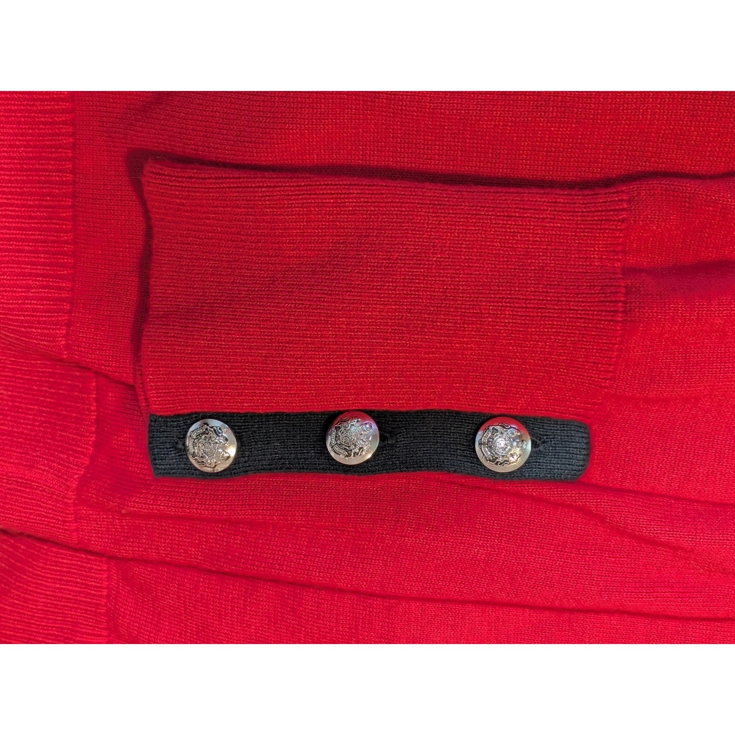 Lauren Ralph Lauren Red Black Accent Silver Tone Button Turtleneck Sweater Sz XL