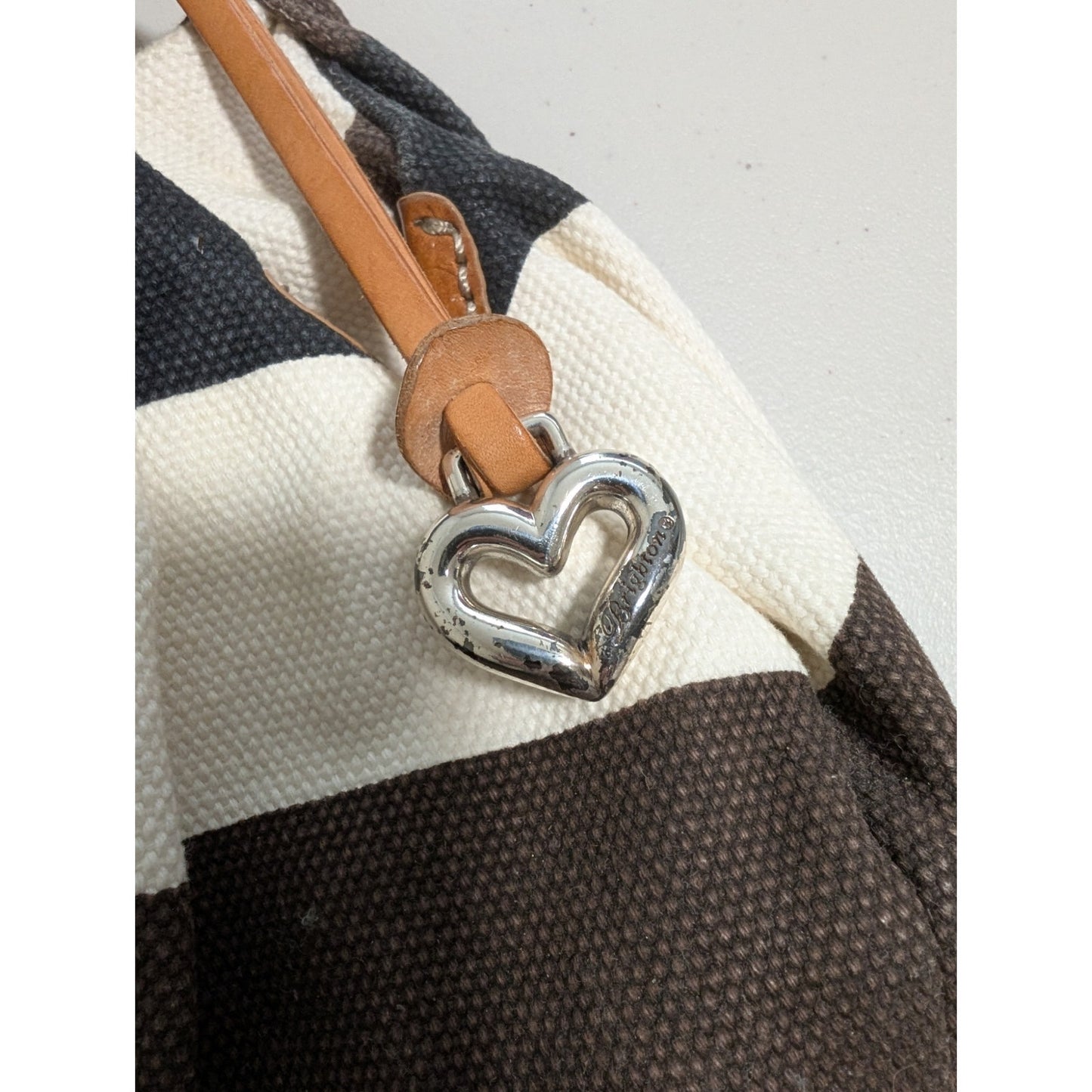 Brighton Brewster Nautical Striped Canvas Leather Handle Star Bottom Bag