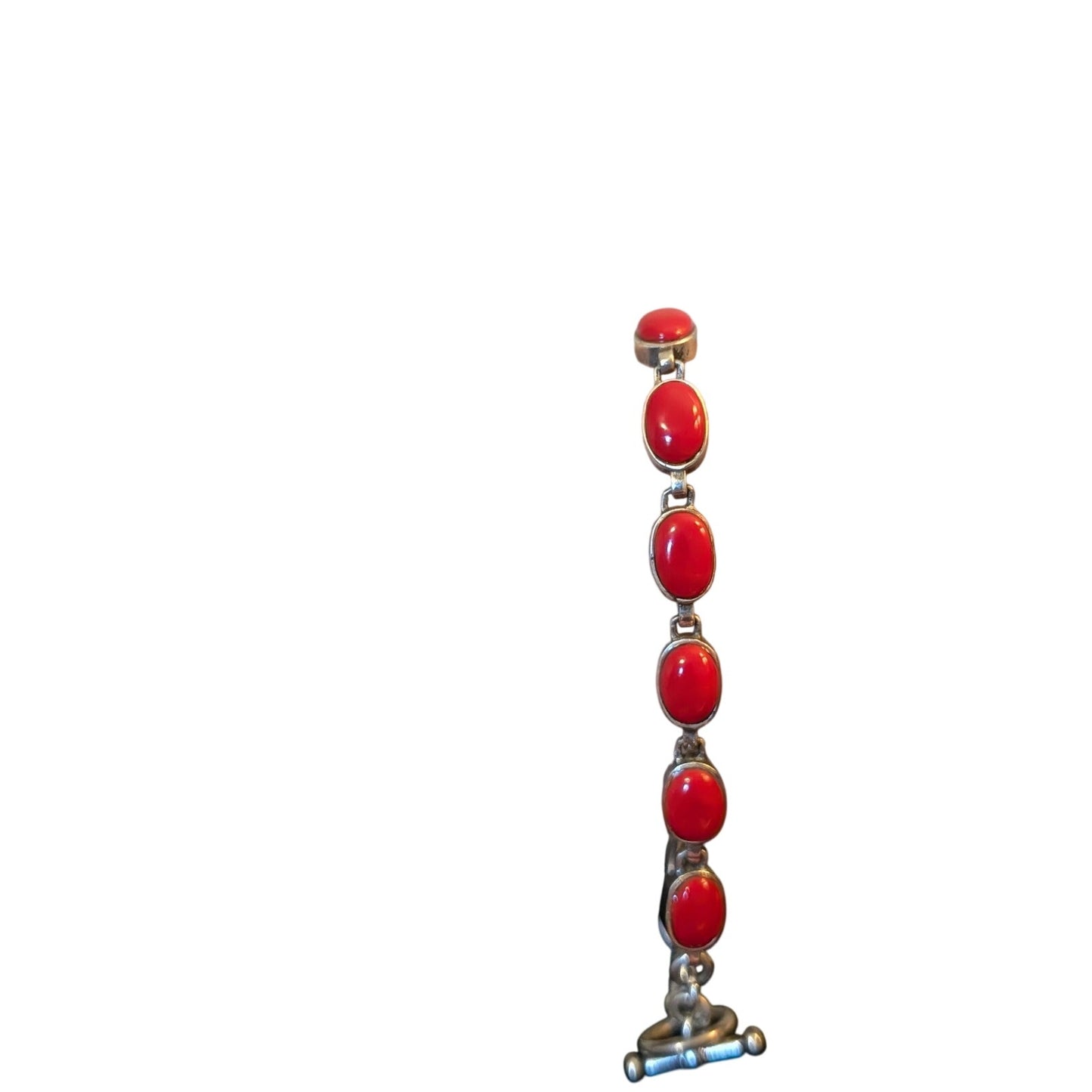 925 Sterling Silver Brilliant Red Coral Toggle Bracelet
