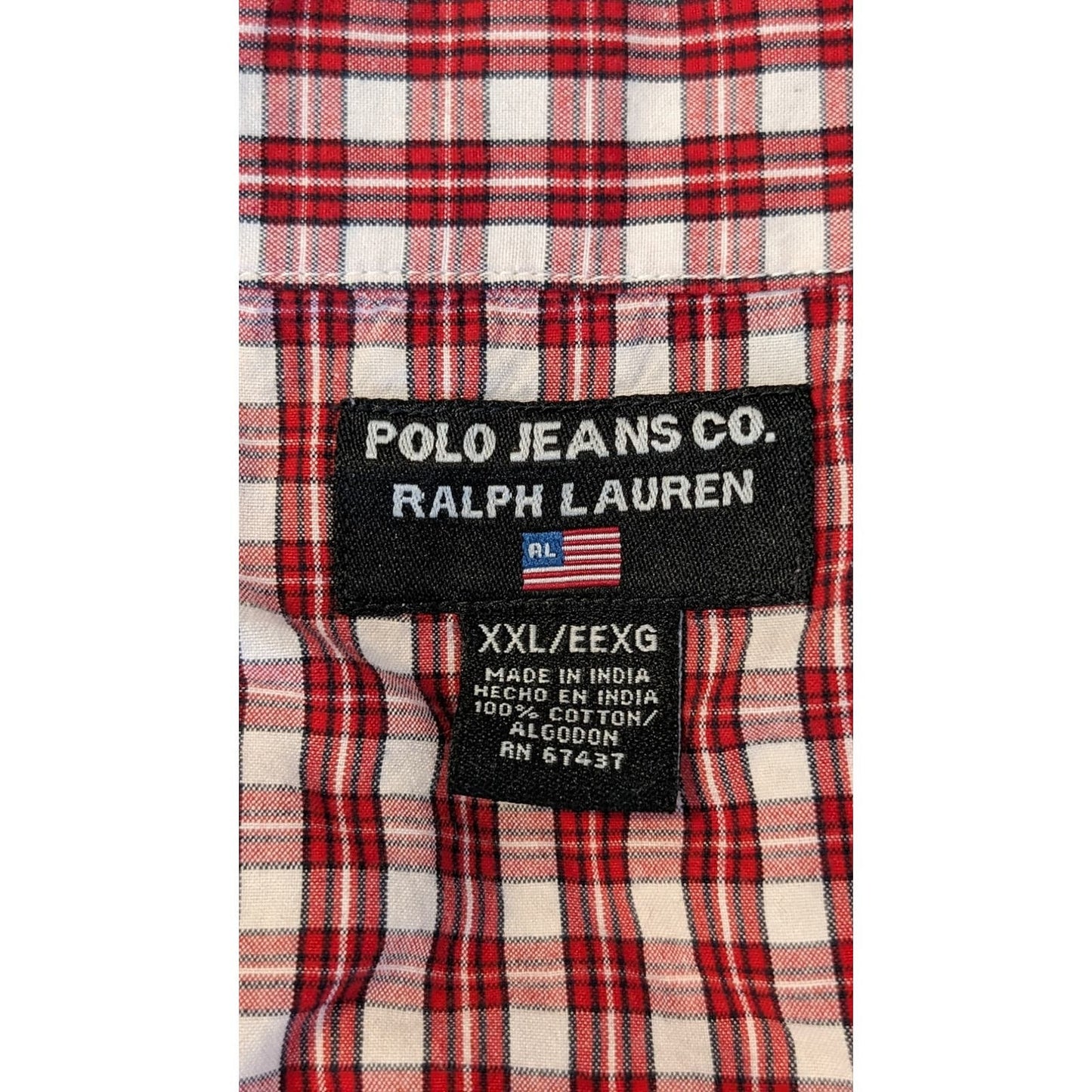 Polo Jeans Co. Ralph Lauren Red White Blue Plaid Pocket Camp Shirt Mens XXL