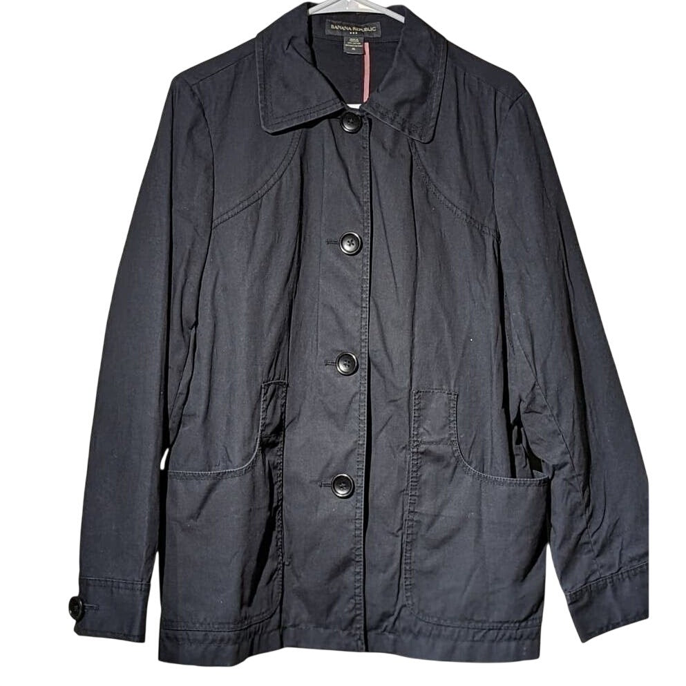 Banana Republic Navy Cotton Button Front Missing Belt Jacket Womens Size XL