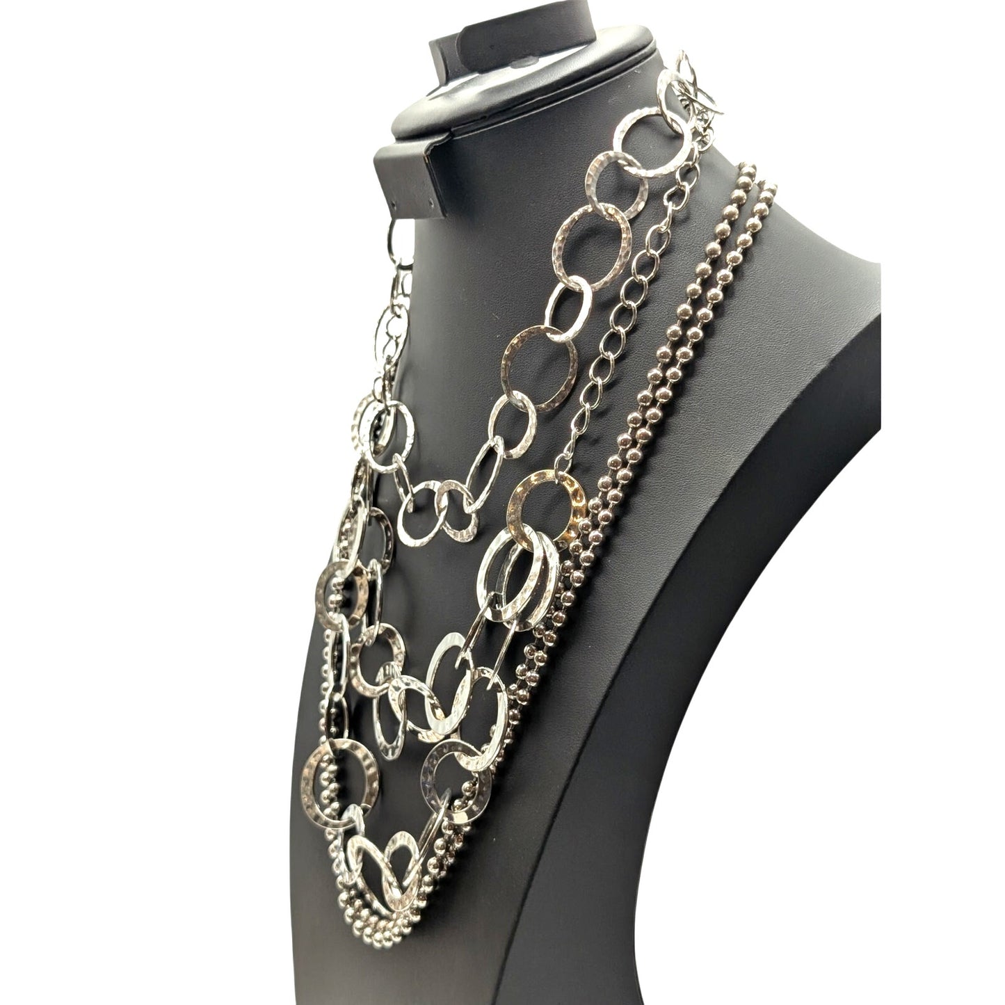 Lot of Four Silver Tone Necklaces -- Two Bead Ball Chains & Two Loopy Chain