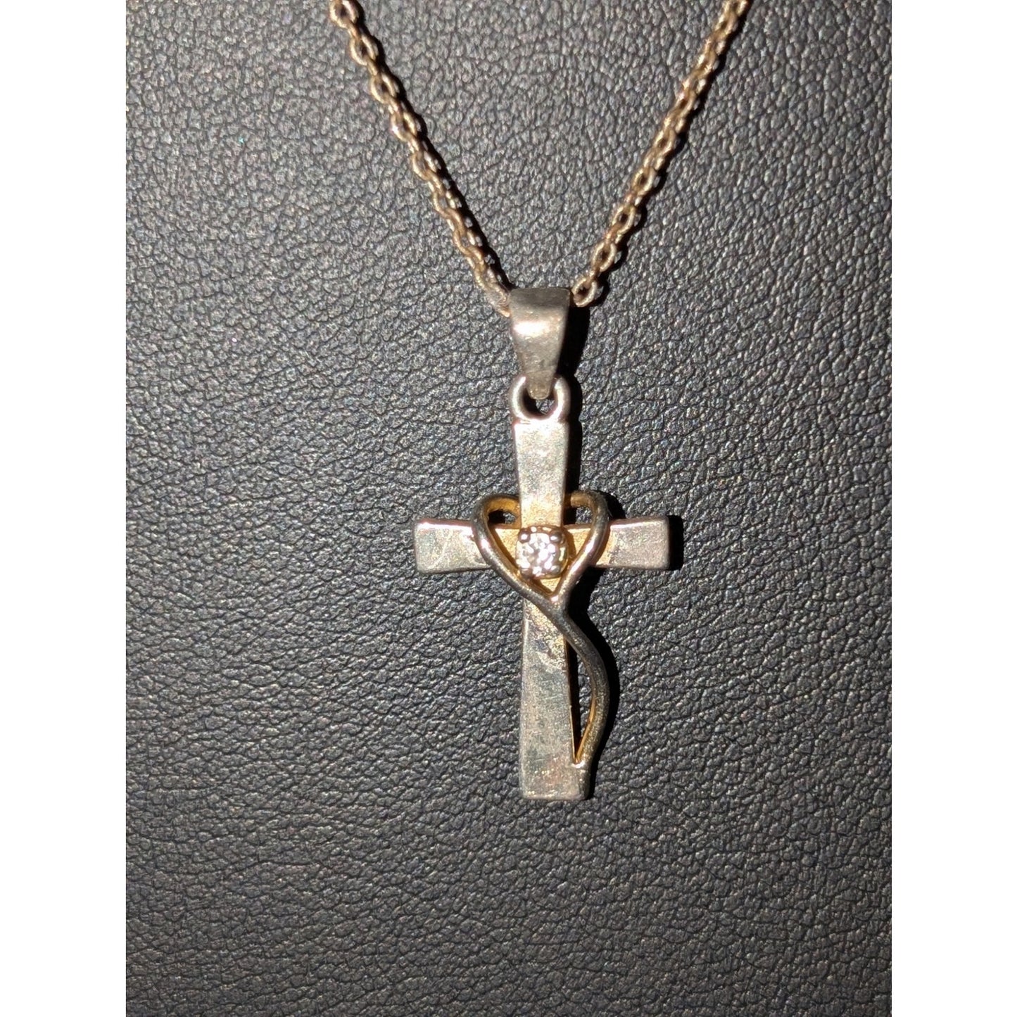 Vintage SU CH Two Tone CZ Cross Chain 20" Necklace