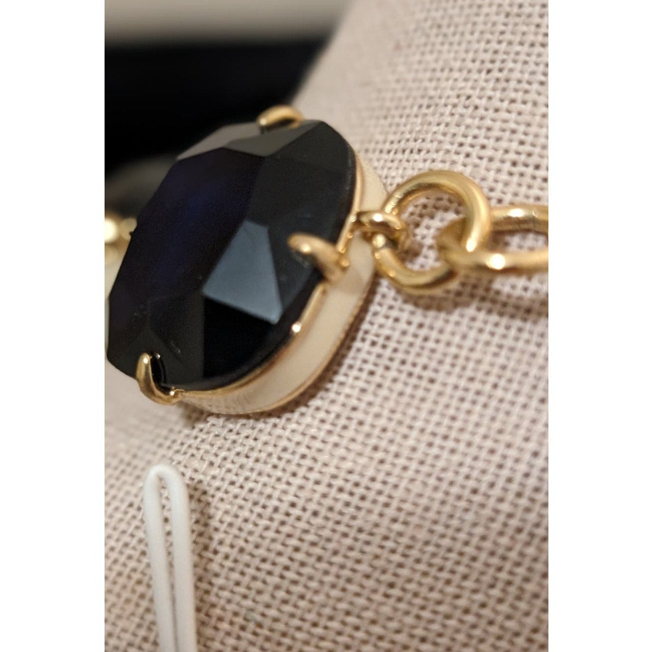 J. Crew Cobalt Crystal Cream Enamel Square Link Necklace NWOT