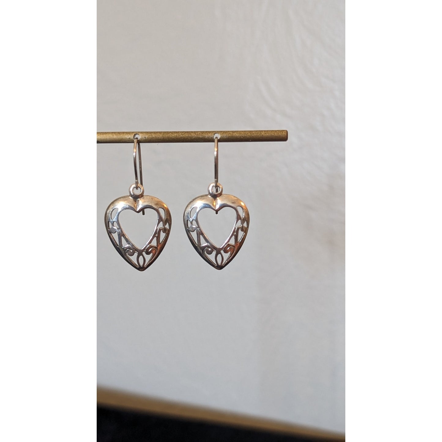 Vintage Marked Sterling Silver Open Heart Dangle Earrings