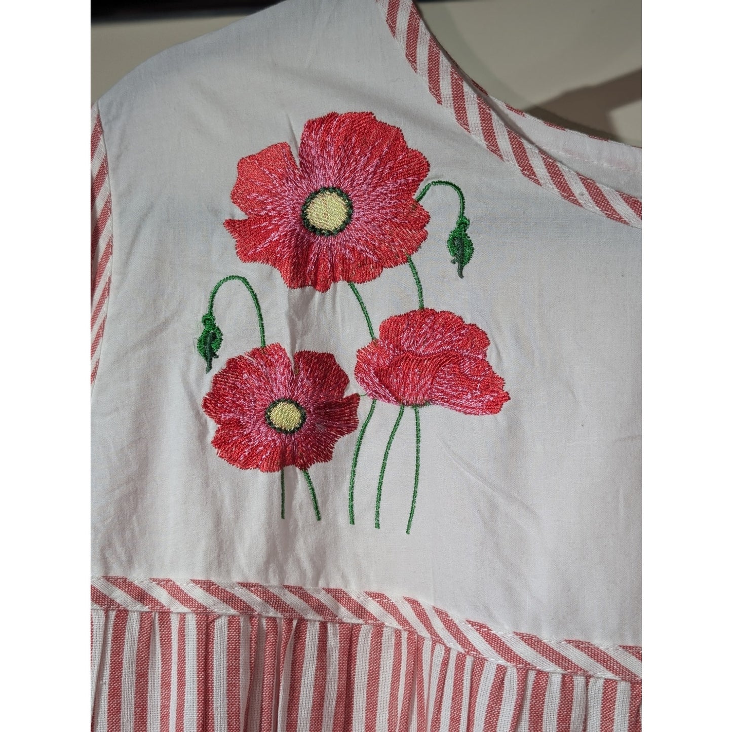 Expressions Made in India 100% Cotton Red White Embroidered Patio Dress Sz. 2X
