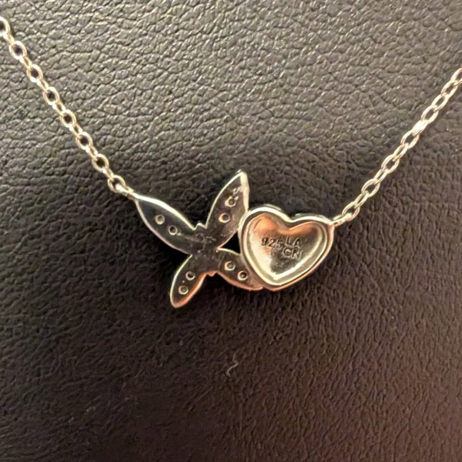 LA CN 925 Sterling Silver Two Tone Heart & CZ Butterfly 16"-18" Necklace